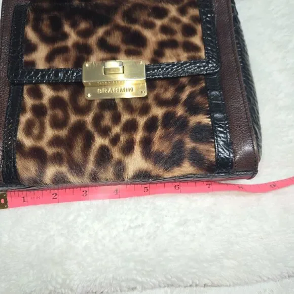 Brahmin Genuine Leather Calf Hair Leopard Print Crossbody Bag croc embossed - Picture 4 of 16